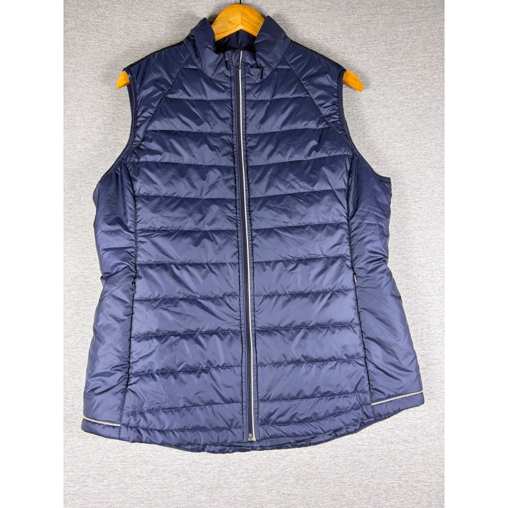 Cutter & Buck Puffer Vest Womens XL Navy Blue Quilted Full Zip Mock Neck Logo